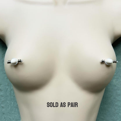 Big Flat Beads Fake Nipple Piercing - Barbell Nipple Rings / Nipple Jewelry Non Piercing