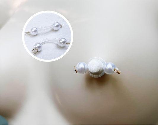 pearl nipple jewelry, faux nipple piercing with pearl barbells