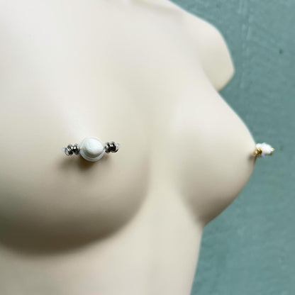 Big Flat Beads Fake Nipple Piercing - Barbell Nipple Rings / Nipple Jewelry Non Piercing