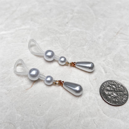 Double Pearl Dangle - Faux Nipple Piercing / Non Piercing Nipple Jewelry