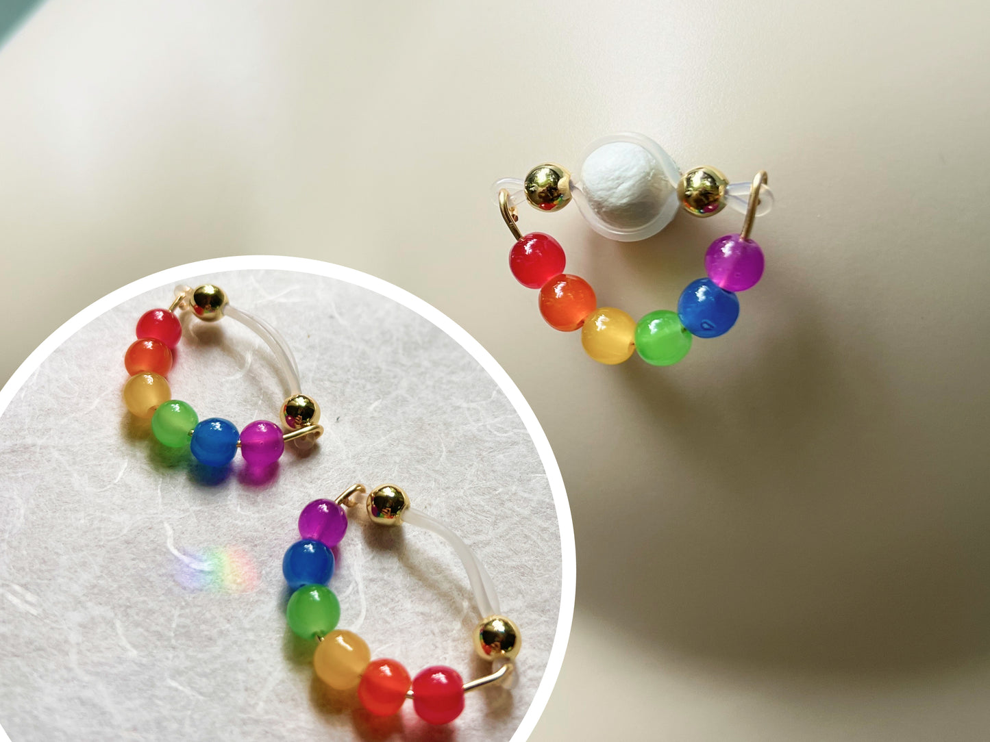 Customizable Pride Rainbow Beads Nipple Shield - Faux Nipple Piercing - Secretly Mine