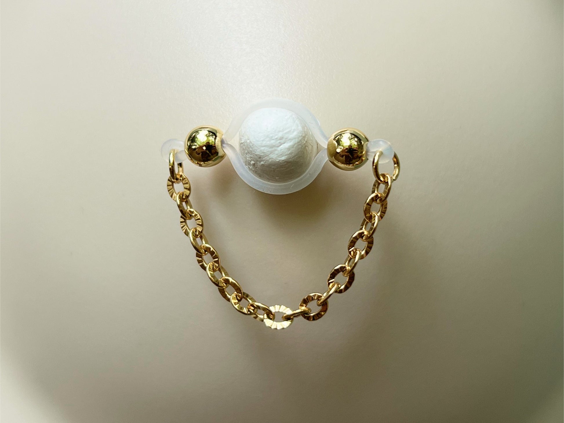 Gold Barbell Faux Nipple Piercing with chunky gold chain - Secretly Mine