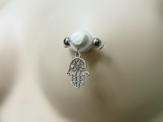 Hamsa Charm Nipple Jewelry - Fake Nipple Piercing / Nipple Jewelry Non Piercing