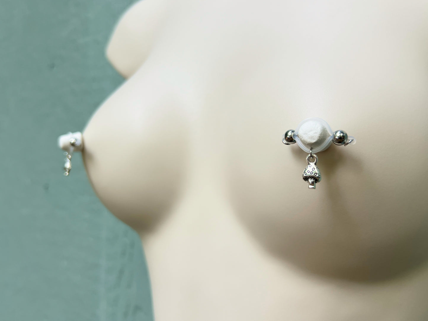 Silver Mushroom Nipple Jewelry - Fake Nipple Piercing / Nipple Jewelry Non Piercing