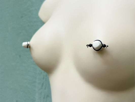 Black Minimalist Non Piercing - Barbell Nipple Rings / Faux Nipple Piercing