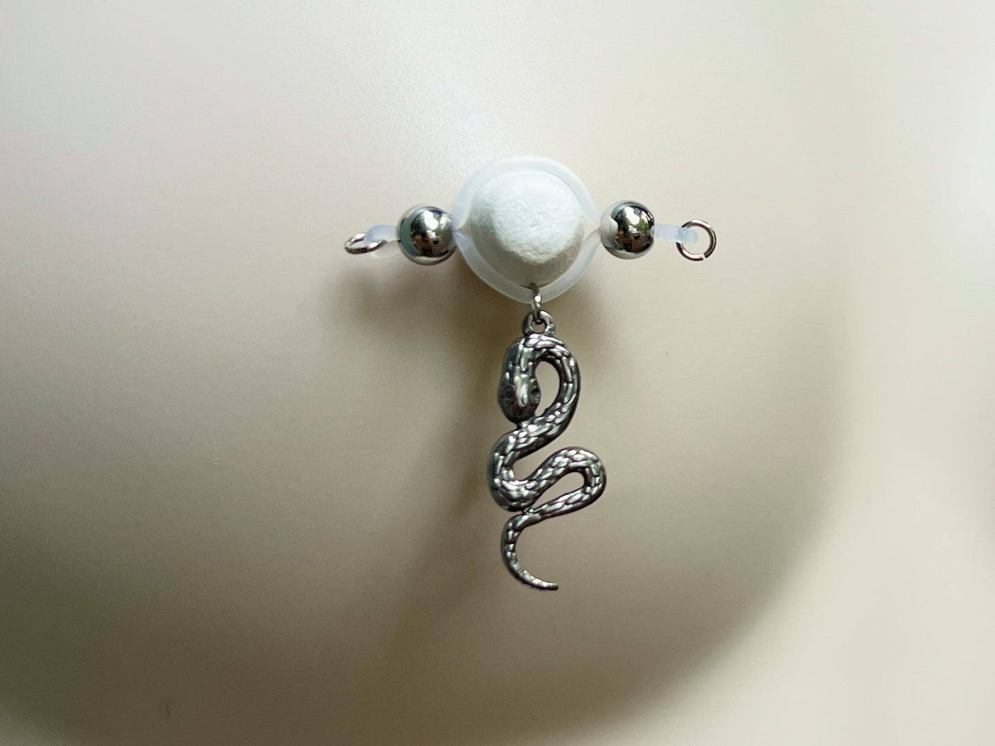 Silver Snake Nipple Jewelry - Fake Nipple Piercing / Nipple Jewelry Non Piercing