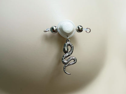 Silver Snake Nipple Jewelry - Fake Nipple Piercing / Nipple Jewelry Non Piercing