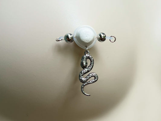 Silver Snake Nipple Jewelry - Fake Nipple Piercing / Nipple Jewelry Non Piercing