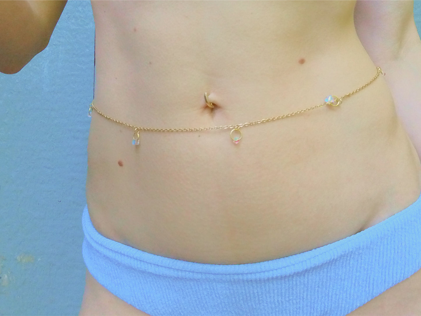 Crystal Beaded Gold Belly Chain / Boho Waist Chain Jewelry - Waterproof Body Chain