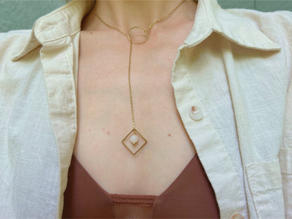 Lariat Necklace with O Ring and Gemstones / Discreet Day Collar - Submissive Jewelry