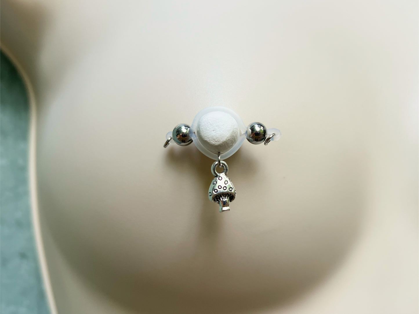 Silver Mushroom Nipple Jewelry - Fake Nipple Piercing / Nipple Jewelry Non Piercing