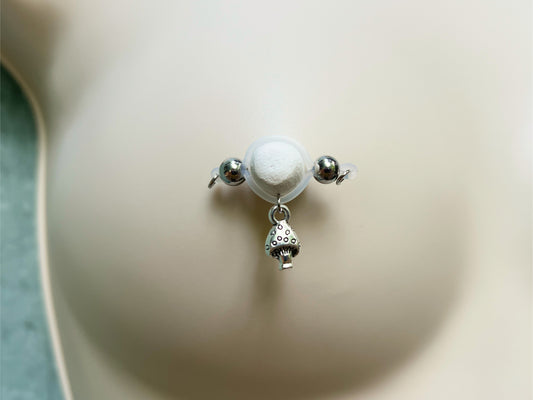Silver Mushroom Nipple Jewelry - Fake Nipple Piercing / Nipple Jewelry Non Piercing