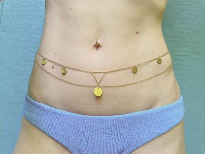 Double Belly Chain With Coins / Bollywood Waist Chain Jewelry - Waterproof Boho Body Chain