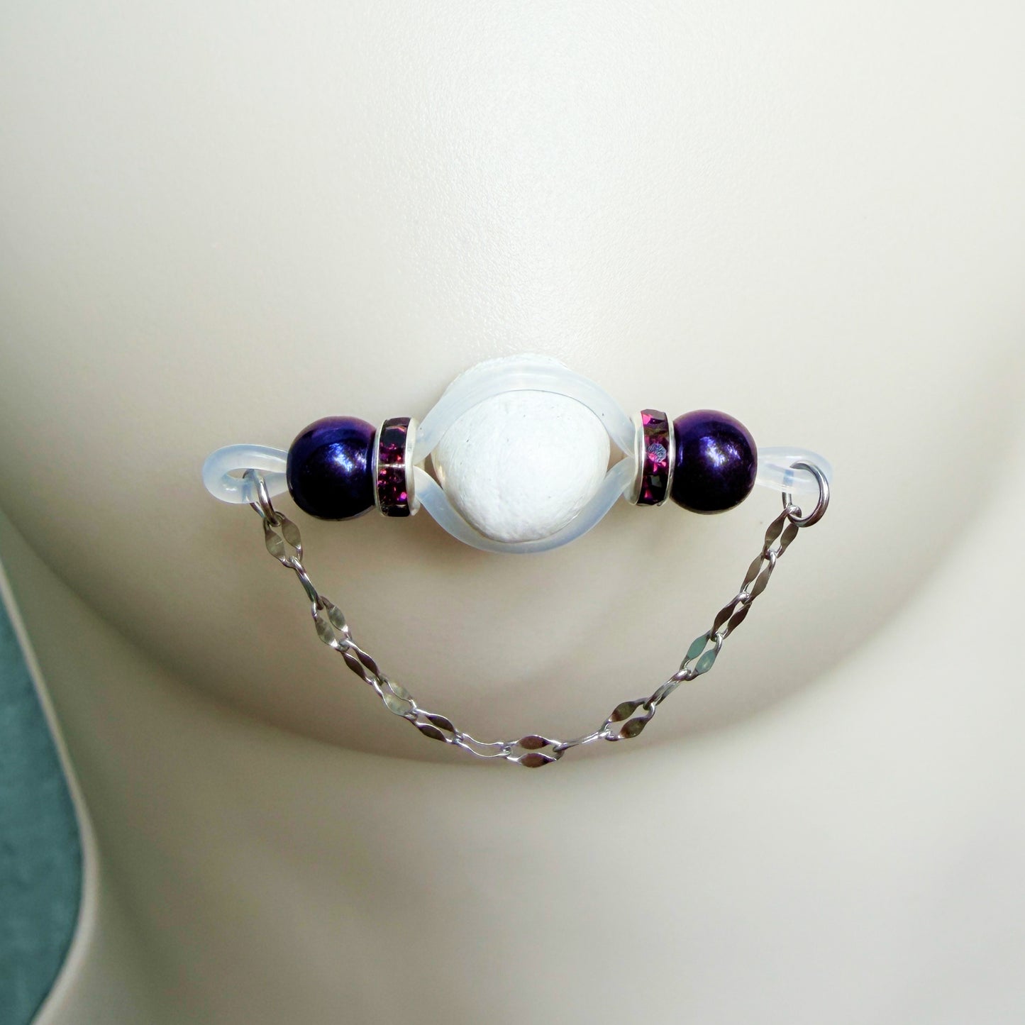 Faux Nipple Piercings with Peacock Hematite Barbells - Fake Nipple Rings / Non Piercing Nipple Jewelry