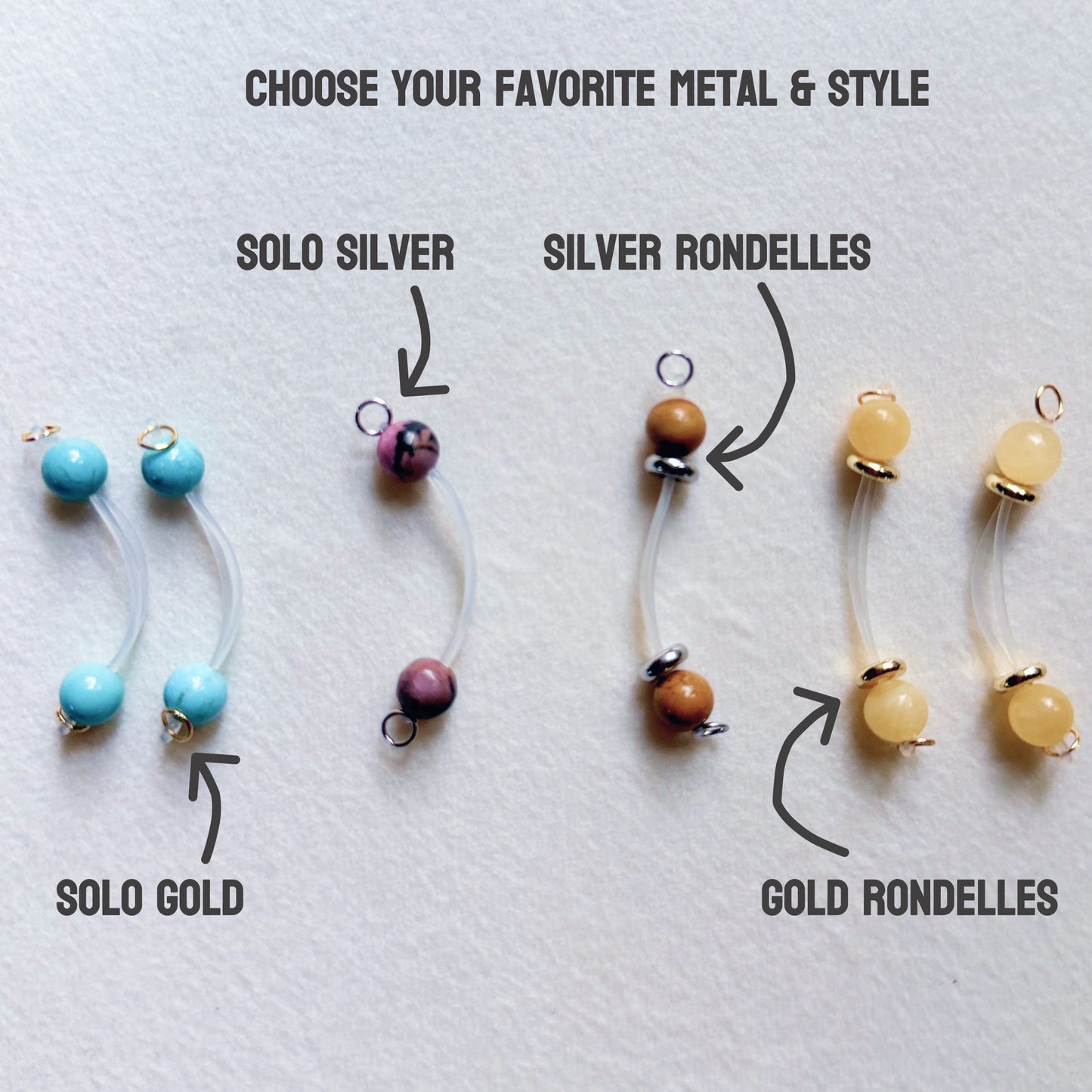 Real Gemstone Faux Nipple Piercings - Barbell Fake Nipple Rings / Non Piercing Nipple Jewelry