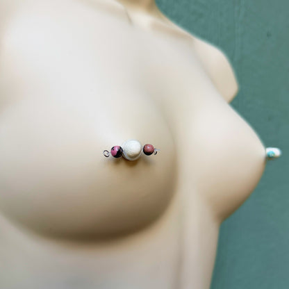 Real Gemstone Faux Nipple Piercings - Barbell Fake Nipple Rings / Non Piercing Nipple Jewelry