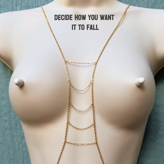 Boho Body Chain with Unique Ladder Design / Unisex Chain Bra Onesize