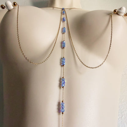 Sparkly Choker Breast Harness - Faux Nipple Piercing to Body Chain Jewelry
