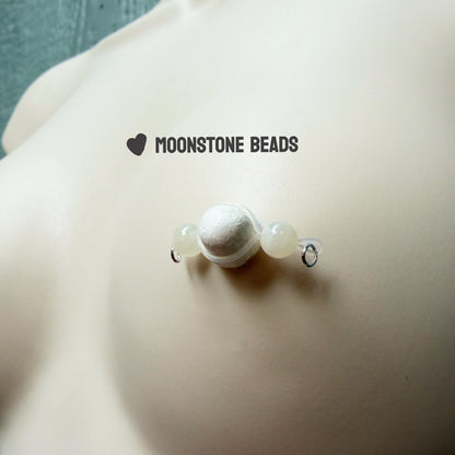 Moonstone Fake Nipple Rings / Faux Nipple Piercing with Gemstones