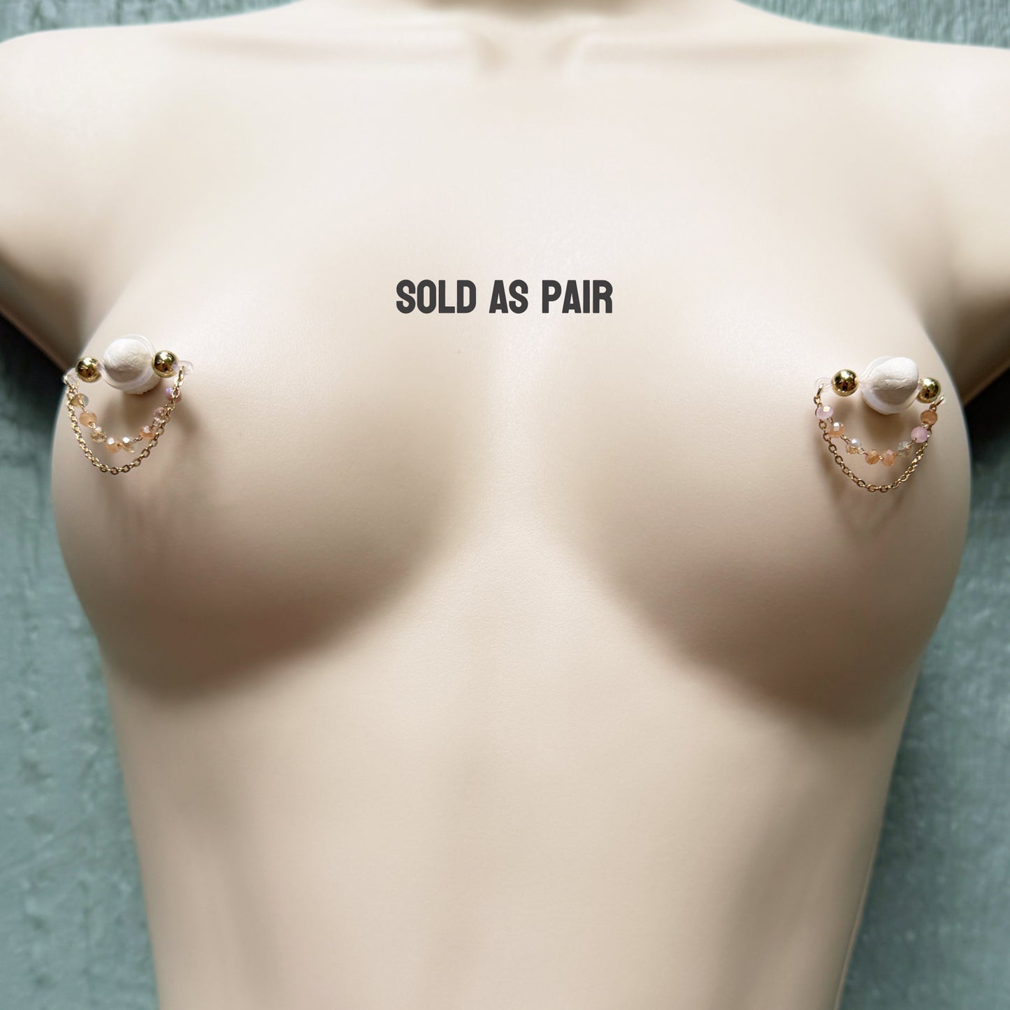 Luxury Golden Nipple Rings with Sparkly Chain - Fake Nipple Piercings / Non Piercing Nipple Jewelry