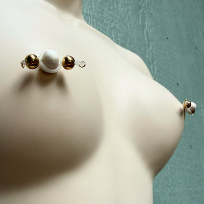 Large Gold Barbell Nipple Jewelry - Fake Nipple Piercing / Nipple Jewelry Non Piercing