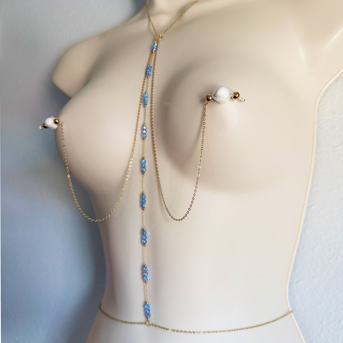 Sparkly Choker Breast Harness - Faux Nipple Piercing to Body Chain Jewelry