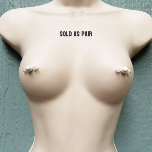 Moonstone Fake Nipple Rings / Faux Nipple Piercing with Gemstones