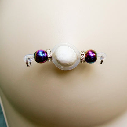 Faux Nipple Piercings with Chains and Purple Peacock Barbells - Fake Nipple Rings / Non Piercing Nipple Jewelry
