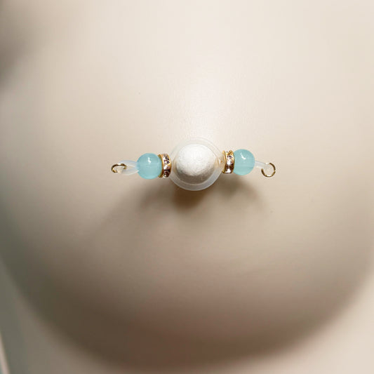 Barbell Nipple Rings with Custom Glass Beads and Twist Chain / Faux Nipple Piercing