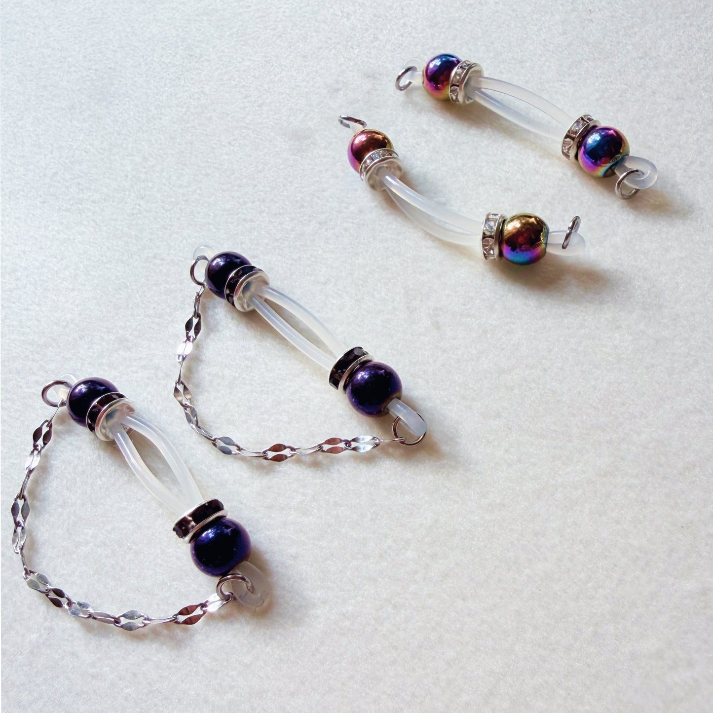 Faux Nipple Piercings with Peacock Hematite Barbells - Fake Nipple Rings / Non Piercing Nipple Jewelry