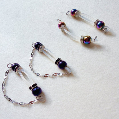 Faux Nipple Piercings with Peacock Hematite Barbells - Fake Nipple Rings / Non Piercing Nipple Jewelry