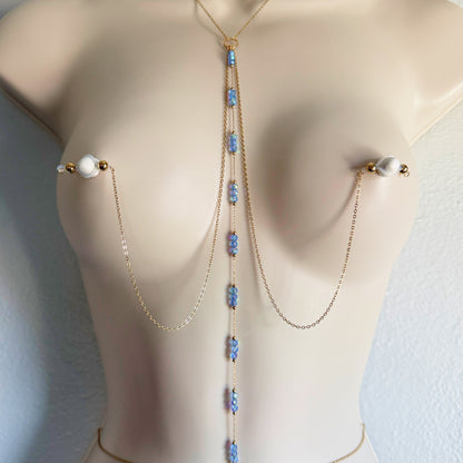 Sparkly Choker Breast Harness - Faux Nipple Piercing to Body Chain Jewelry