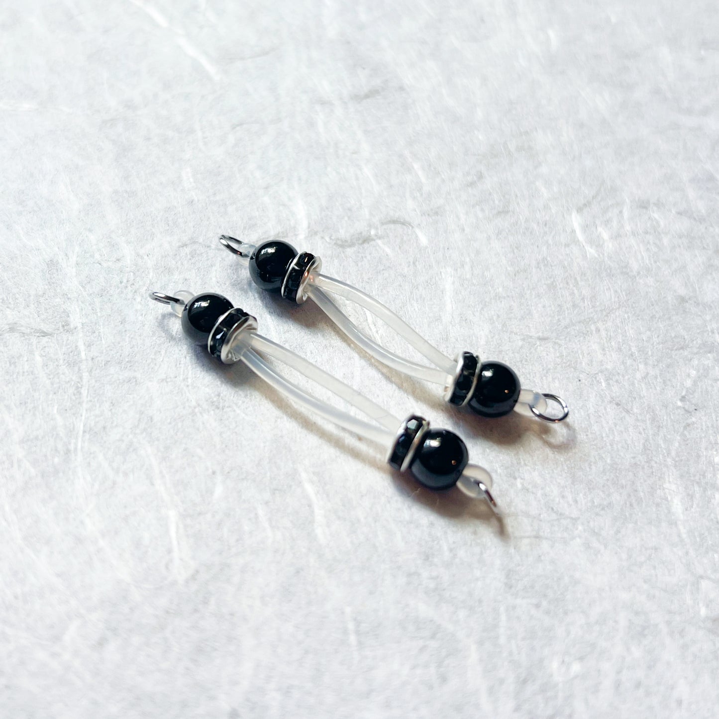 Barbell Nipple Rings with Black Beads and Roundel / Faux Nipple Piercing