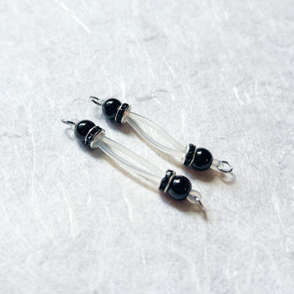 Barbell Nipple Rings with Black Beads and Roundel / Faux Nipple Piercing