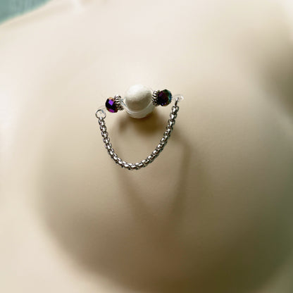 Sparkly Nipple Jewelry with Snake Chain - Fake Nipple Piercing / Nipple Rings