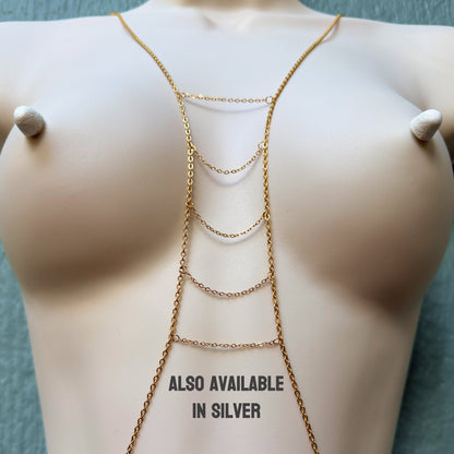 Boho Body Chain with Unique Ladder Design / Unisex Chain Bra Onesize