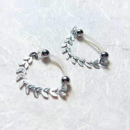 Fake Nipple Rings with Leaf Vine Chain - Barbell Fake Nipple Piercings / Nipple Jewelry