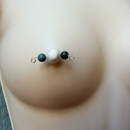 Real Gemstone Faux Nipple Piercings - Barbell Fake Nipple Rings / Non Piercing Nipple Jewelry