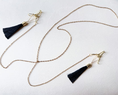 Dainty Nipple Clamps with Tassels - BDSM Body Chain Jewelry / Bra Chain Harness