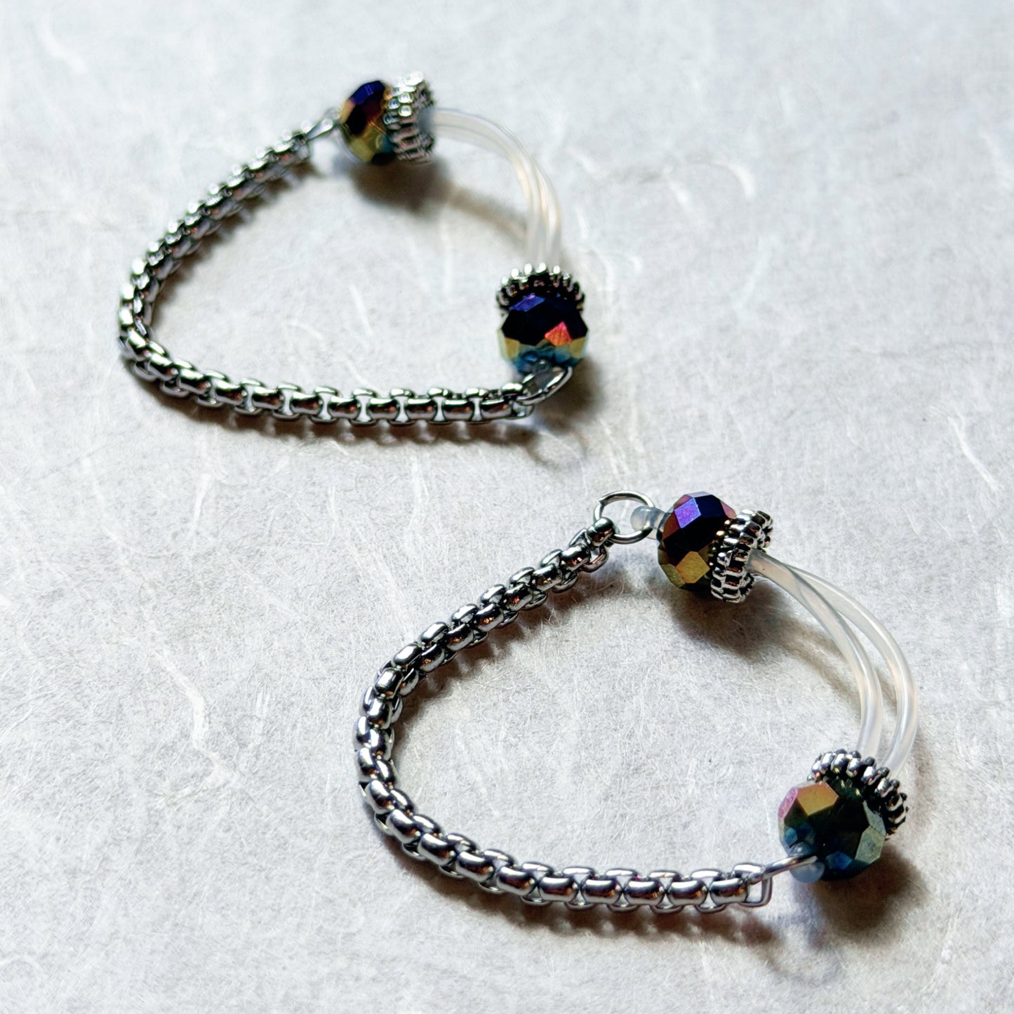 Sparkly Nipple Jewelry with Snake Chain - Fake Nipple Piercing / Nipple Rings