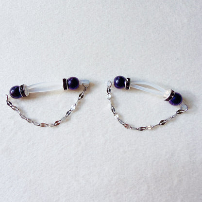 Faux Nipple Piercings with Peacock Hematite Barbells - Fake Nipple Rings / Non Piercing Nipple Jewelry