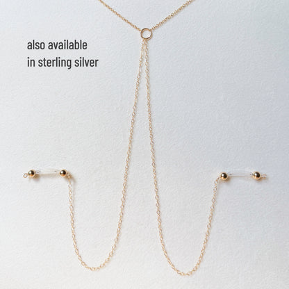 Gold Filled or Sterling Silver Necklace to Nipple Ring / Faux Nipple Piercing with Body Chain