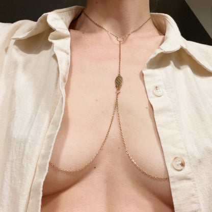 Nipple Chain with Upside Down Pineapple - Necklace to Nipple Ring / Swinger Hotwife Jewelry