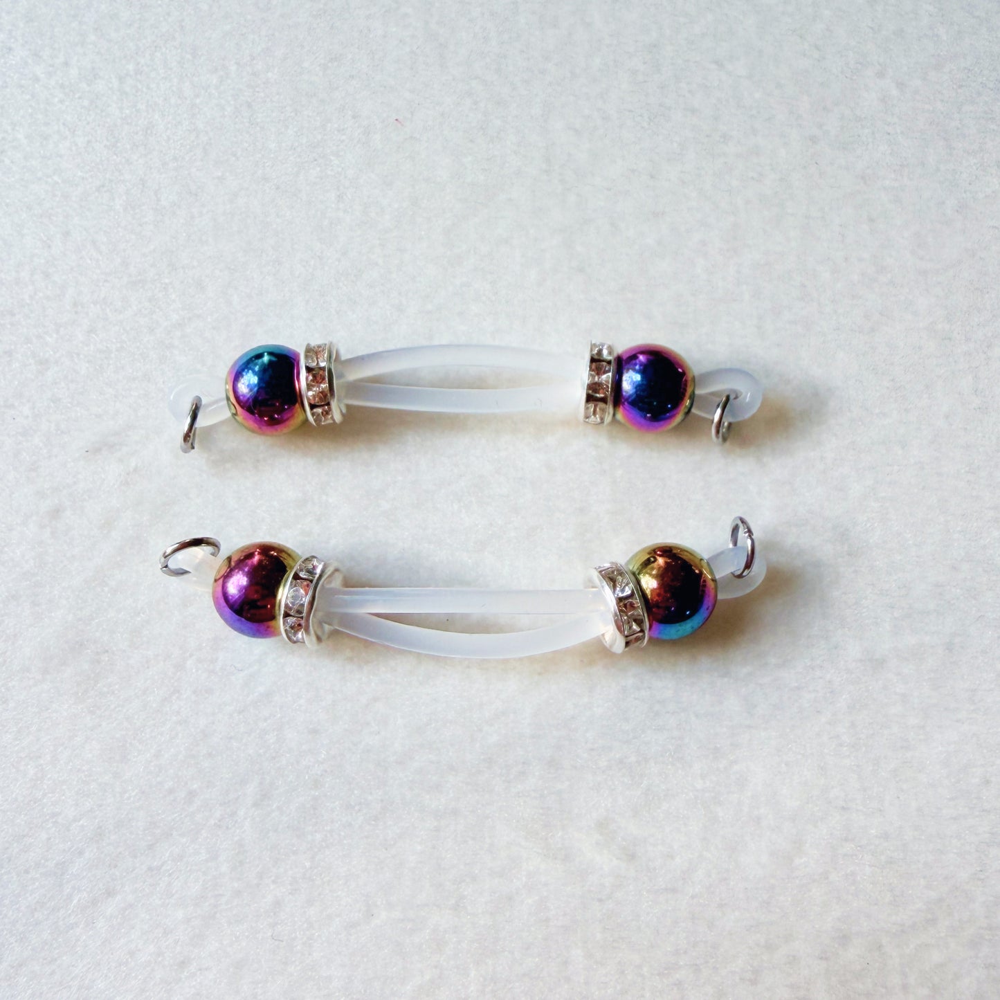 Faux Nipple Piercings with Peacock Hematite Barbells - Fake Nipple Rings / Non Piercing Nipple Jewelry