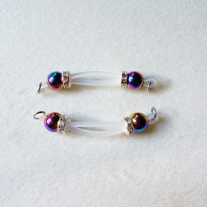 Faux Nipple Piercings with Peacock Hematite Barbells - Fake Nipple Rings / Non Piercing Nipple Jewelry