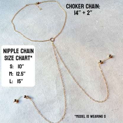 Gold Filled or Sterling Silver Necklace to Nipple Ring / Faux Nipple Piercing with Body Chain