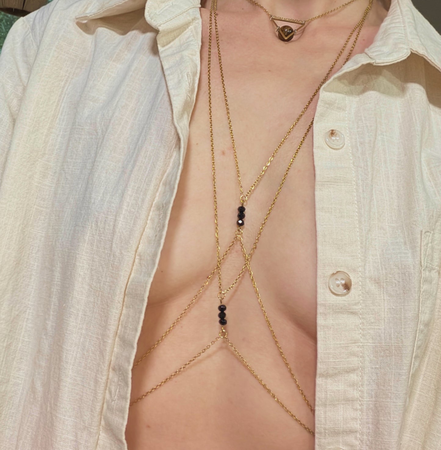 Cross Body Layered Chain Bra / Boho Body Chain Jewelry - Waterproof Bra Chain