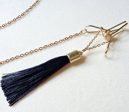 Dainty Nipple Clamps with Tassels - BDSM Body Chain Jewelry / Bra Chain Harness