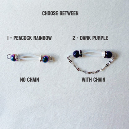 Faux Nipple Piercings with Peacock Hematite Barbells - Fake Nipple Rings / Non Piercing Nipple Jewelry