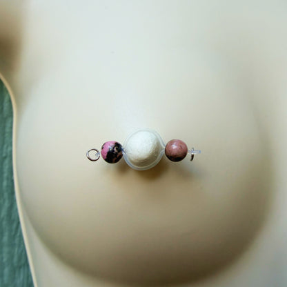 Real Gemstone Faux Nipple Piercings - Barbell Fake Nipple Rings / Non Piercing Nipple Jewelry
